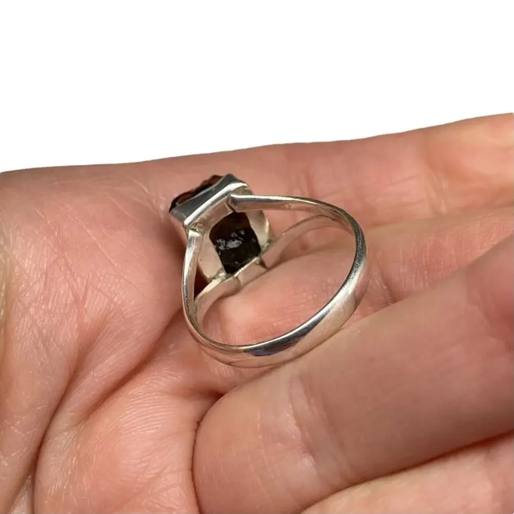 Moldavite Ring Size 9 Solid 925 Sterling Silver Raw Rough Stone Genuine Natural - Picture 7 of 8